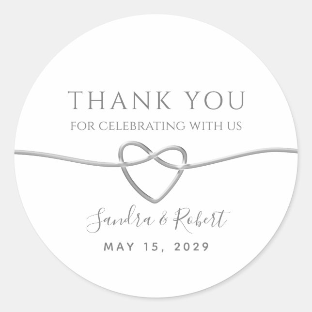 Sticker Rond Merci Mariage argenté élégant (Devant)