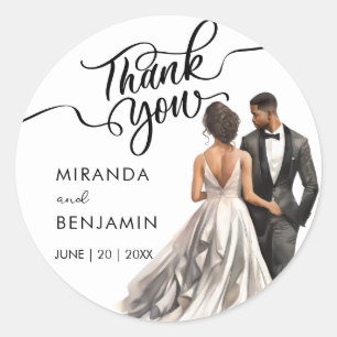 Sticker Rond Merci Mariage Black Bride Groom Aquarelle