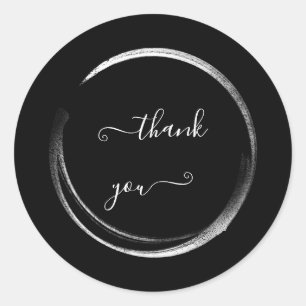 Sticker Rond Merci Mariage Blanc Noir Mariée Shower  