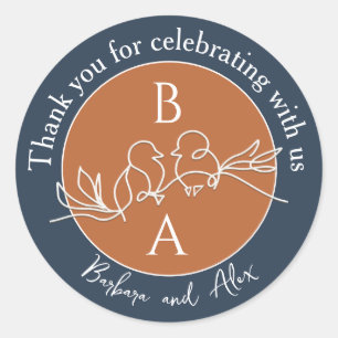 Sticker Rond Merci Mariage bleu de la marine