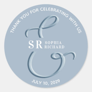 Sticker Rond Merci Mariage bleu Dusty
