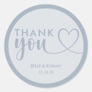 Sticker Rond Merci Mariage bleu Dusty moderne Favoriser