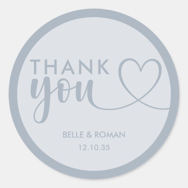 Sticker Rond Merci Mariage bleu Dusty moderne Favoriser (Devant)