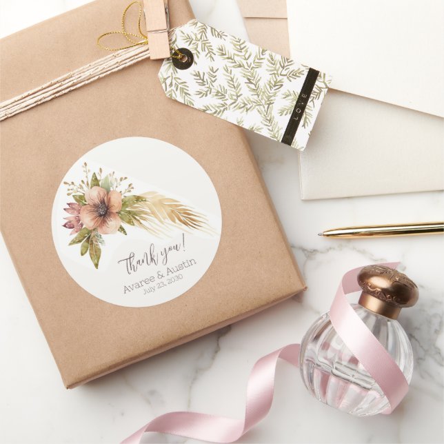Sticker Rond Merci Mariage Brown et or (Cadeaux)