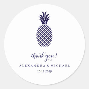 Sticker Rond Merci Mariage classique à ananas de la marine