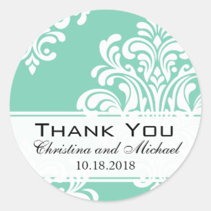 Sticker Rond Merci Mariage damassé blanc