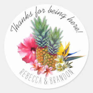 Sticker Rond Merci Mariage d'ananas hawaïen