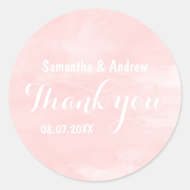 Sticker Rond Merci mariage d'aquarelle rose vif (Devant)