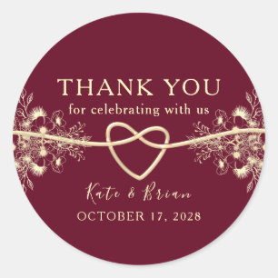 Sticker Rond Merci Mariage de Bourgogne d'or