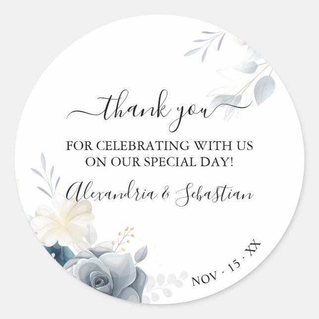 Sticker Rond Merci Mariage de fleurs d'aquarelle (Devant)