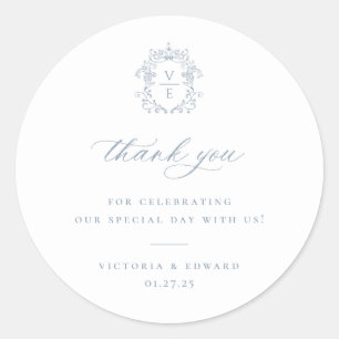 Sticker Rond Merci Mariage de la crête de régence bleu poussiér