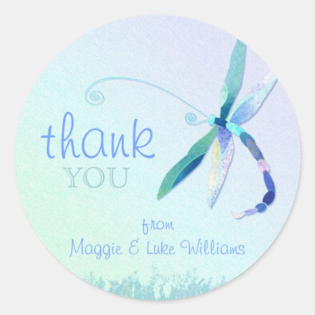 Sticker Rond Merci Mariage de la dragonfly bleue (Devant)