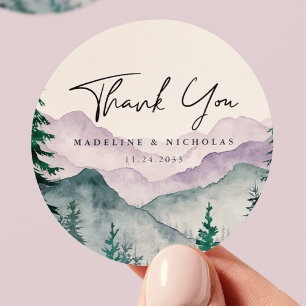 Sticker Rond Merci Mariage de la forêt de Misty Mountain