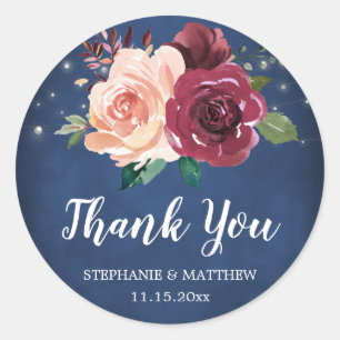 Sticker Rond Merci Mariage de la marine Blush Bourgogne