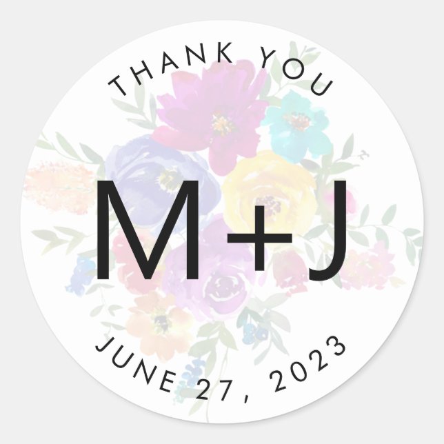 Sticker Rond Merci Mariage de monogramme de superposition flora (Devant)