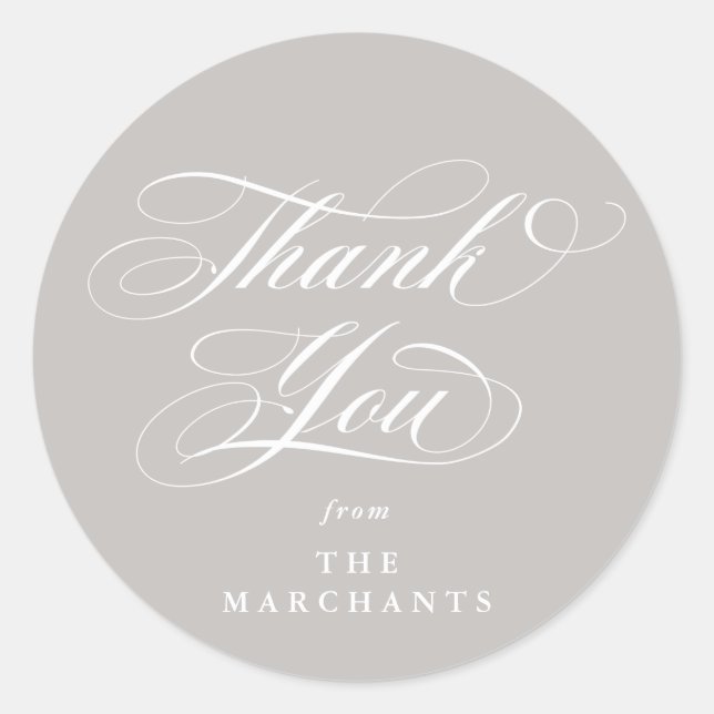 Sticker Rond Merci Mariage de script élégant en latte/beige (Devant)