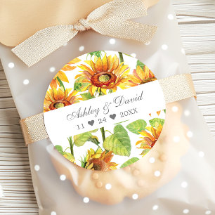 Sticker Rond Merci Mariage de tournesol aquarelle