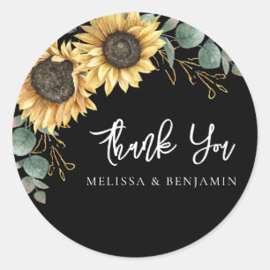 Sticker Rond Merci Mariage de tournesol floral Eucalyptus