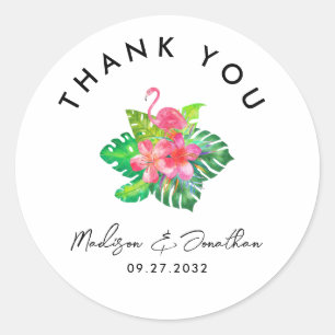 Sticker Rond Merci Mariage du Paradis tropical floral