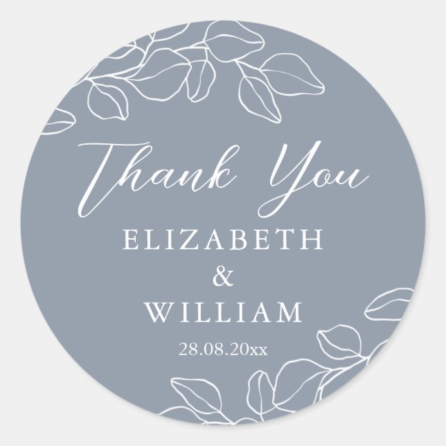 Sticker Rond Merci Mariage Dusty Blue Eucalyptus (Devant)