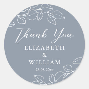 Sticker Rond Merci Mariage Dusty Blue Eucalyptus