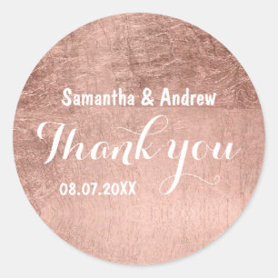 Sticker Rond Merci mariage  en feuille d'or rose de luxe