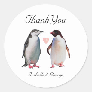 Sticker Rond Merci Mariage et pingouin Couple avec coeur