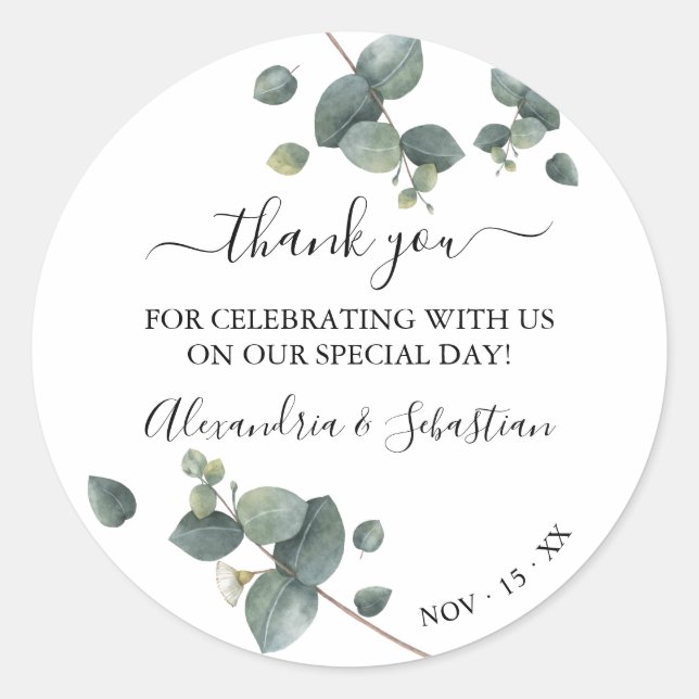 Sticker Rond Merci Mariage Eucalyptus vert (Devant)