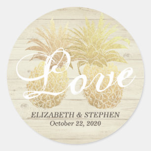 Sticker Rond Merci mariage Favor Ananas Rustique Bois