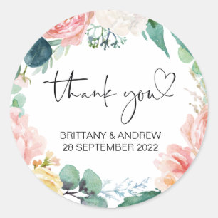 Sticker Rond Merci Mariage Favor traitement sac Jar rose floral