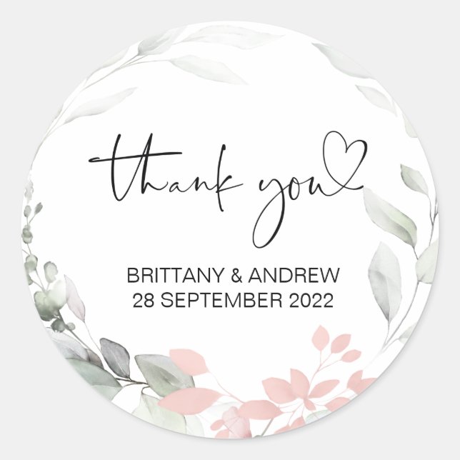 Sticker Rond Merci Mariage Favor traitement sac Jar rose floral (Devant)