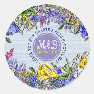 Sticker Rond Merci Mariage Favoriser Fleurs sauvages Vintage Fl