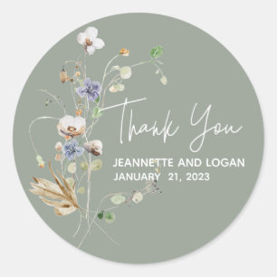 Sticker Rond Merci Mariage Fleur Wild Field