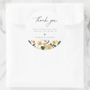 Sticker Rond Merci Mariage Floral Orange Citrus