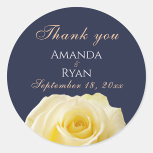 Sticker Rond Merci Mariage Floral Rose bleu jaune moderne