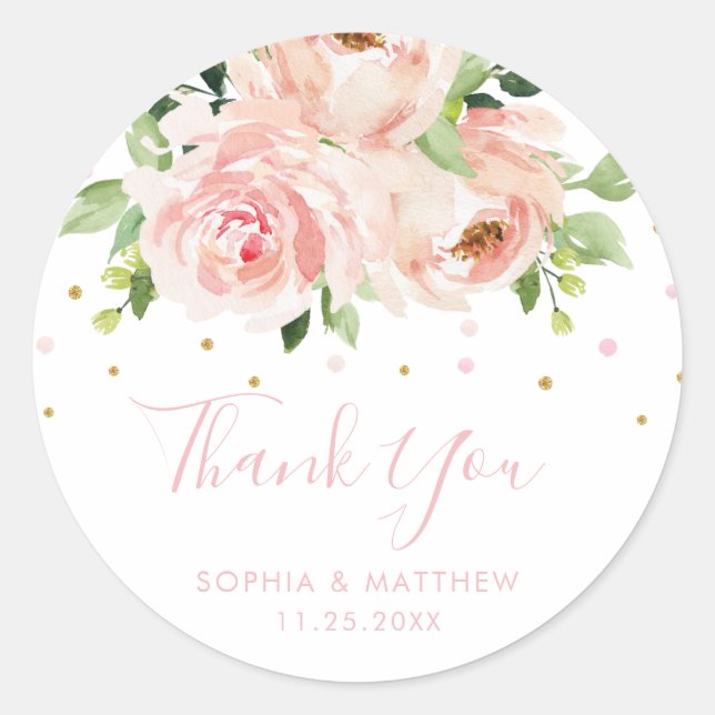 Sticker Rond Merci Mariage floral rose et élégant (Devant)