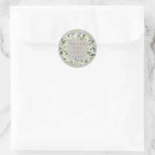 Sticker Rond Merci Mariage Greige Snowberry+Eucalyptus