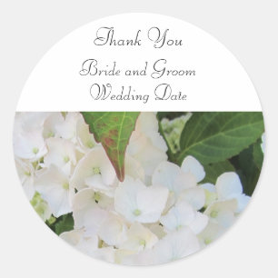 Sticker Rond Merci Mariage Hydrangea blanc