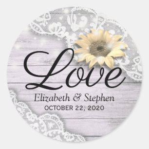 Sticker Rond Merci mariage Lace Tournesol Chaîne de bois Lumièr