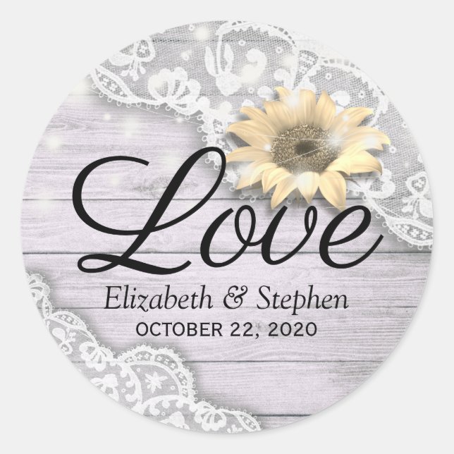 Sticker Rond Merci mariage Lace Tournesol Chaîne de bois Lumièr (Devant)