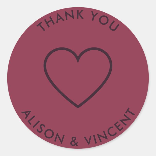 Sticker Rond Merci Mariage minimaliste de Bourgogne (Devant)
