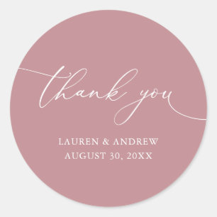 Sticker Rond Merci Mariage minimaliste Dusty Rose