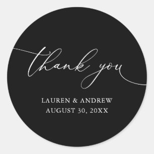 Sticker Rond Merci Mariage minimaliste noir et blanc