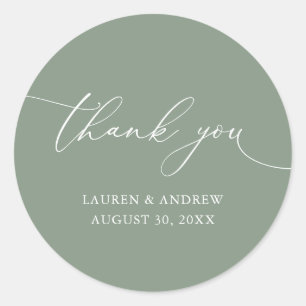 Sticker Rond Merci Mariage minimaliste vert olive