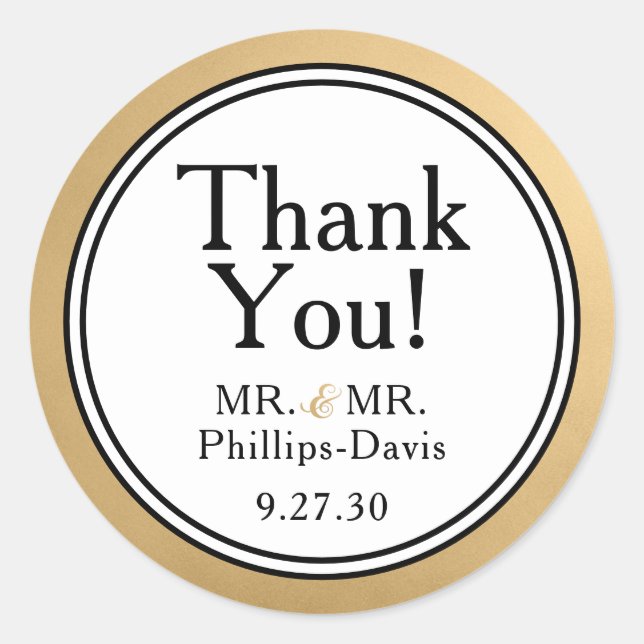 Sticker Rond MERCI Mariage moderne LGBTQ Gold (Devant)