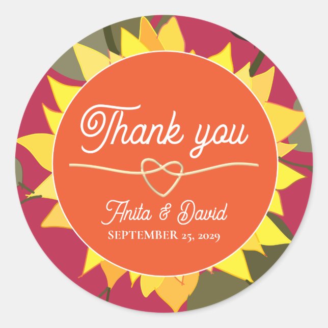 Sticker Rond Merci Mariage moderne rétro orange (Devant)