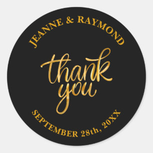 Sticker Rond Merci Mariage noir et or élégant Favor