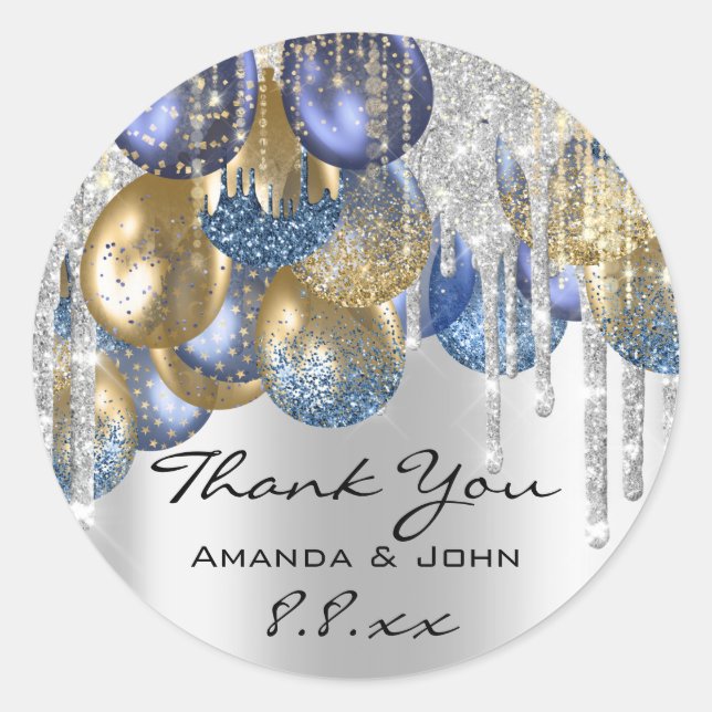 Sticker Rond Merci Mariage nuptiale Ballon Blue Navy Driver (Devant)