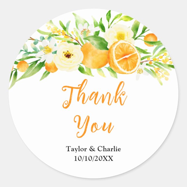 Sticker Rond Merci Mariage Oranges Citrus (Devant)