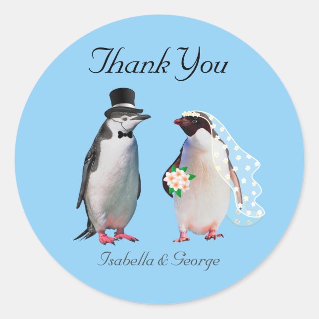 Sticker Rond Merci Mariage & Penguin Couple Classic Round S (Devant)